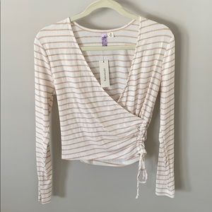 Francesca’s long sleeve tan/white wrap top